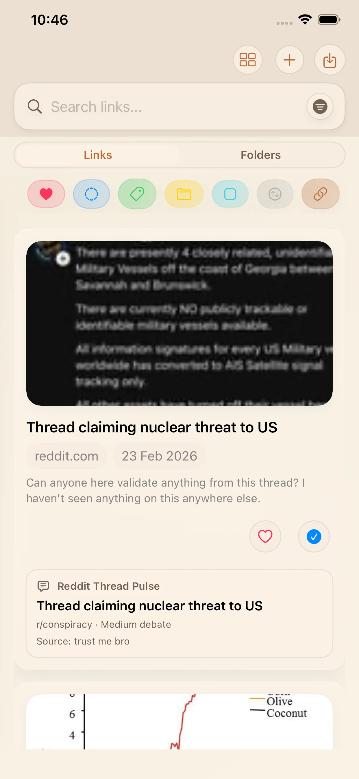 Main-layout Reddit Smart Card preview in LinkBook with key thread signals.
