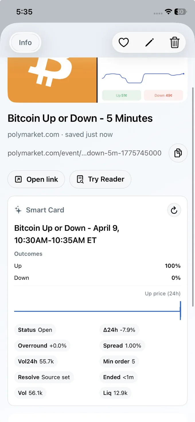 LinkBook Smart Card detail view with structured link context